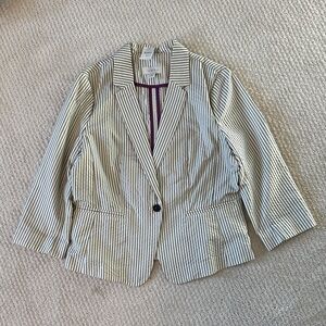 LOFT Black and White Striped Blazer